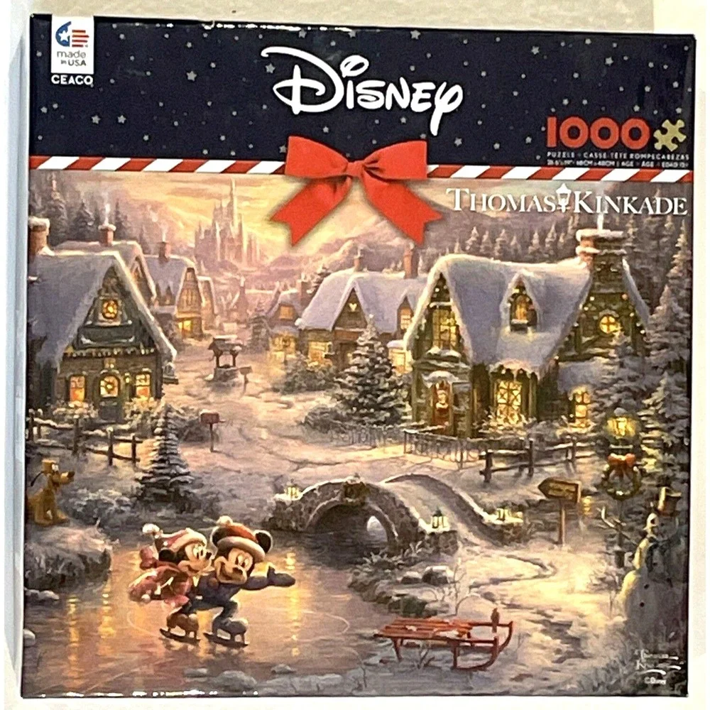 Thomas Kinkade DISNEY Mickey & Minnie Sweetheart Holiday Puzzle 1000 Piece